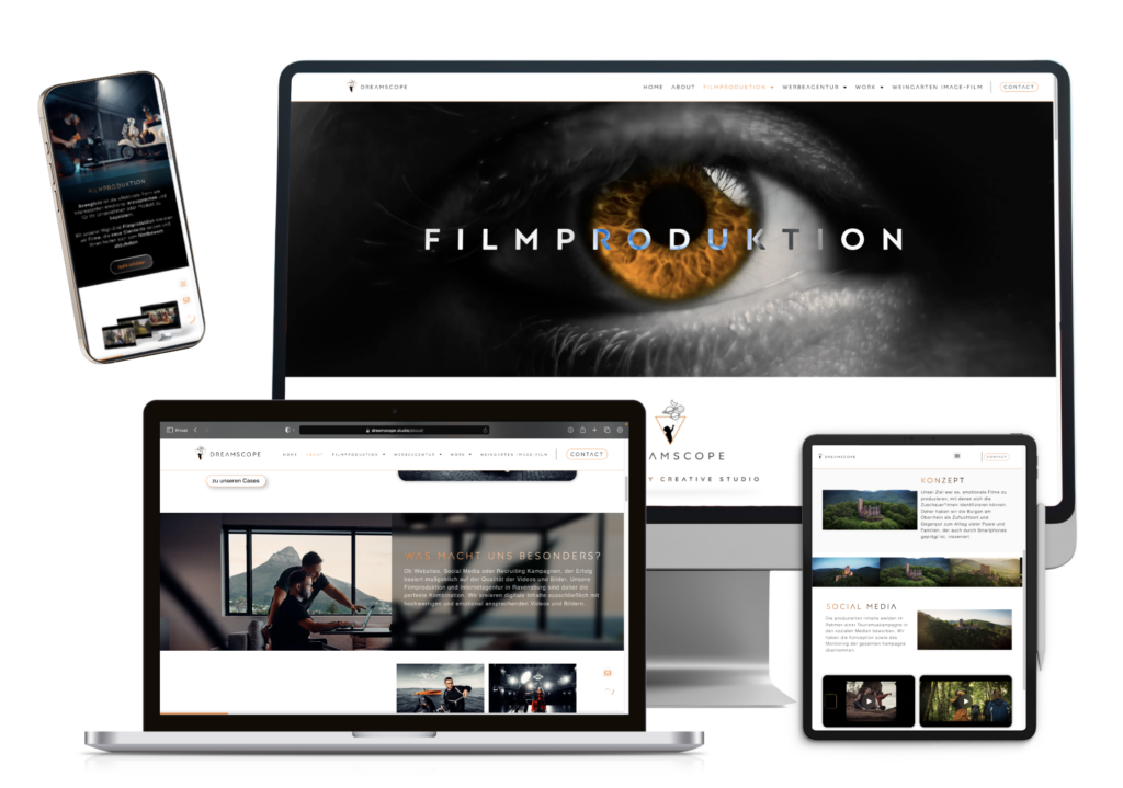 Responsive Design einer Website auf verschiedenen Endgeräten